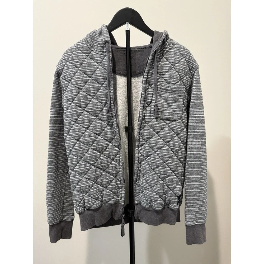 Marc Ecko Cut & Sew Quilted Hoodie Jacket Gray Full Zip Sherpa Lined Size S